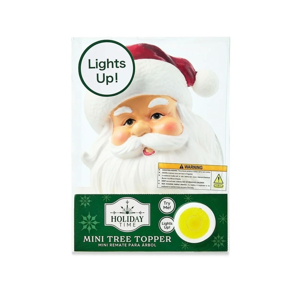 Holiday Time Santa Mini Tree‎ Topper Lights Up 6" blow mold head christmas decor